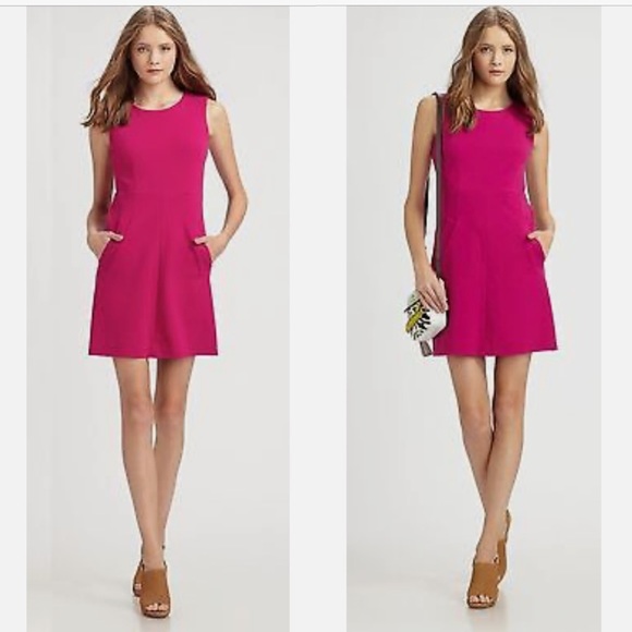 DVF Diane von Furstenberg Pink Carpreena Crew Neck A-Line Mini Sheath Dress sz 8 - Picture 15 of 16